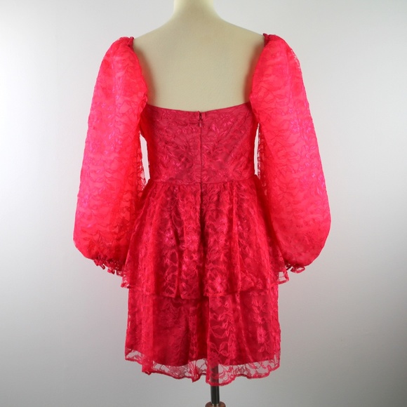 Majorelle Revolve Brielle Pink Floral Lace Puff Long Sleeve Mini Dress M NWT - Picture 6 of 8